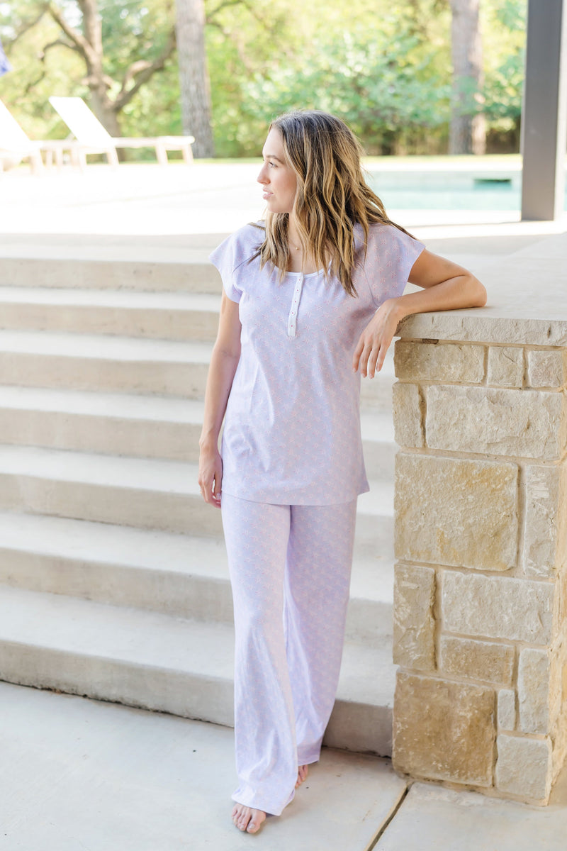 Mamie Women's Pima Cotton Pajama Pant Set - Stars by the Sea Lavender