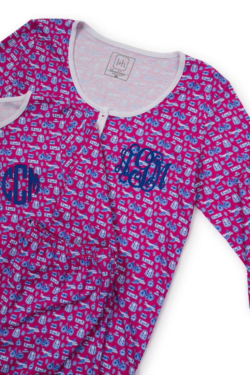 Marty Women's Pima Cotton Pajama Short Set - Bon Voyage Pink