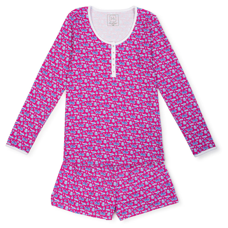 Marty Women's Pima Cotton Pajama Short Set - Bon Voyage Pink